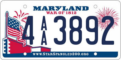 MD license plate 4AA3892