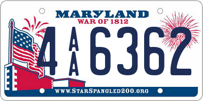 MD license plate 4AA6362