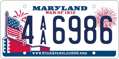 MD license plate 4AA6986