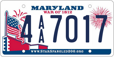 MD license plate 4AA7017