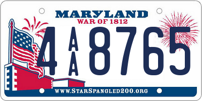 MD license plate 4AA8765