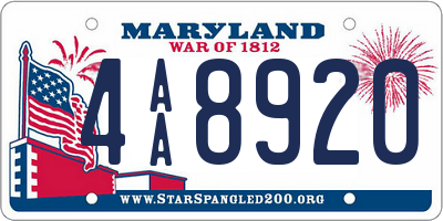 MD license plate 4AA8920