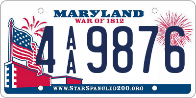 MD license plate 4AA9876