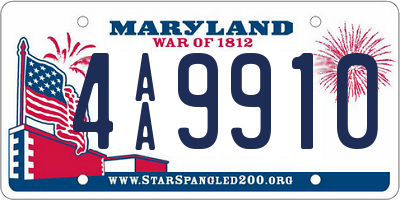 MD license plate 4AA9910