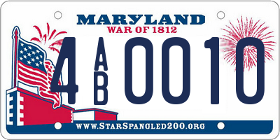 MD license plate 4AB0010