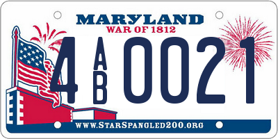 MD license plate 4AB0021