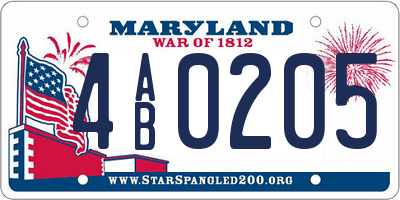 MD license plate 4AB0205