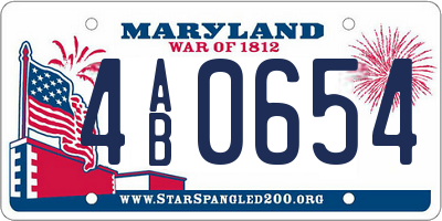MD license plate 4AB0654
