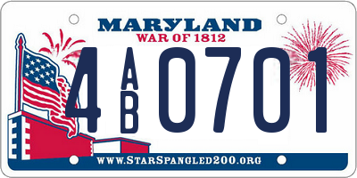 MD license plate 4AB0701