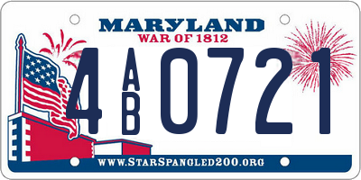 MD license plate 4AB0721