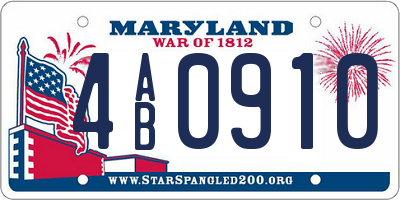 MD license plate 4AB0910