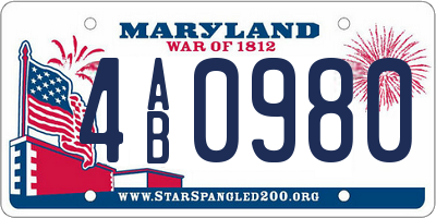 MD license plate 4AB0980
