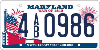 MD license plate 4AB0986
