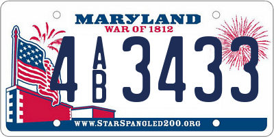 MD license plate 4AB3433