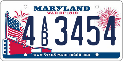 MD license plate 4AB3454