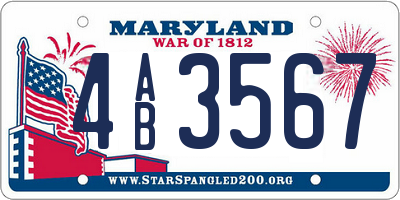 MD license plate 4AB3567