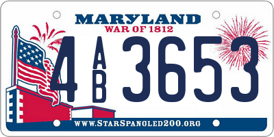 MD license plate 4AB3653