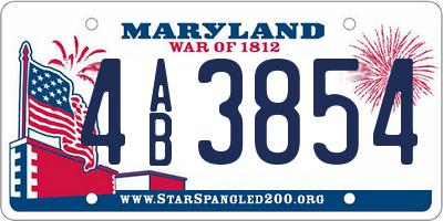MD license plate 4AB3854