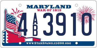 MD license plate 4AB3910