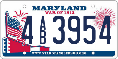 MD license plate 4AB3954