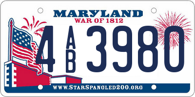 MD license plate 4AB3980