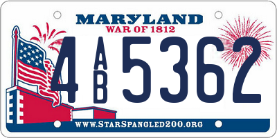 MD license plate 4AB5362
