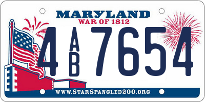 MD license plate 4AB7654