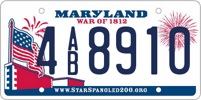 MD license plate 4AB8910