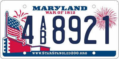 MD license plate 4AB8921