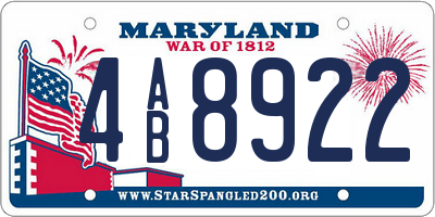 MD license plate 4AB8922