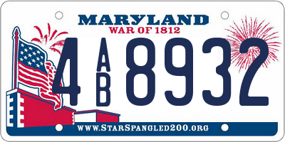 MD license plate 4AB8932