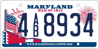 MD license plate 4AB8934