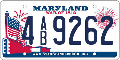 MD license plate 4AB9262