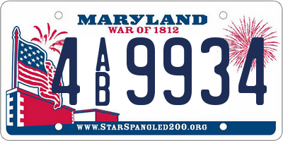 MD license plate 4AB9934