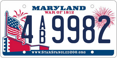 MD license plate 4AB9982