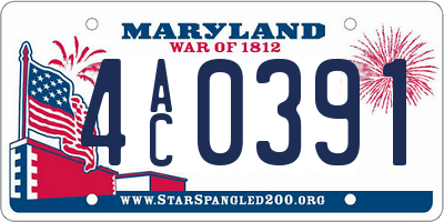 MD license plate 4AC0391