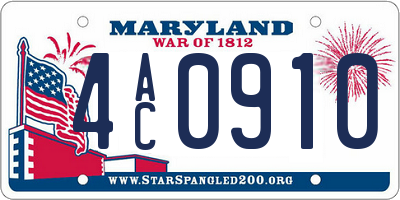 MD license plate 4AC0910