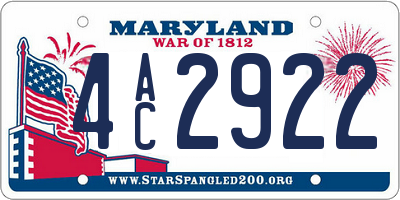 MD license plate 4AC2922