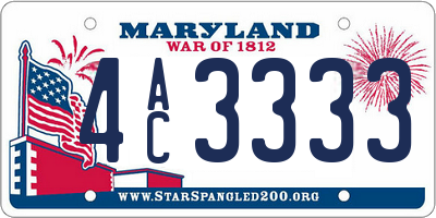 MD license plate 4AC3333