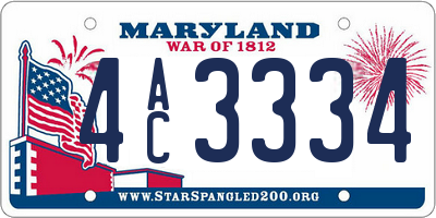 MD license plate 4AC3334