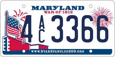 MD license plate 4AC3366