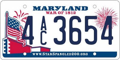 MD license plate 4AC3654
