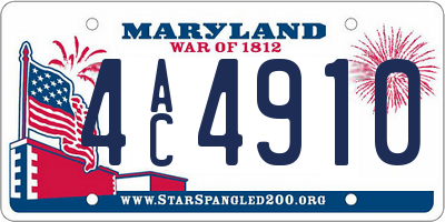 MD license plate 4AC4910