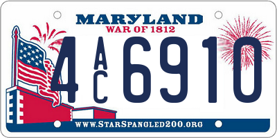 MD license plate 4AC6910