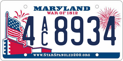 MD license plate 4AC8934
