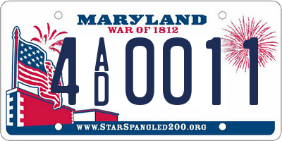 MD license plate 4AD0011