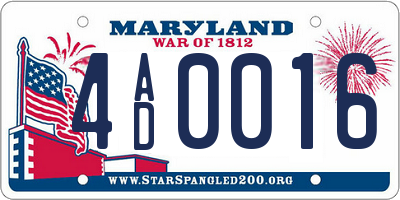 MD license plate 4AD0016