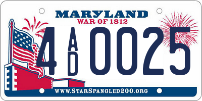 MD license plate 4AD0025