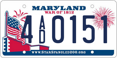 MD license plate 4AD0151