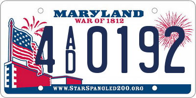 MD license plate 4AD0192